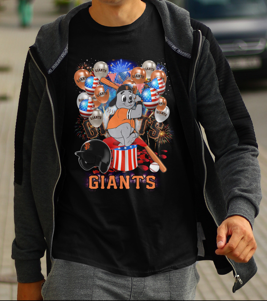 Mlb San Francisco Giants Fireworks Balloons Baseball Bat Helmet T-Shirt