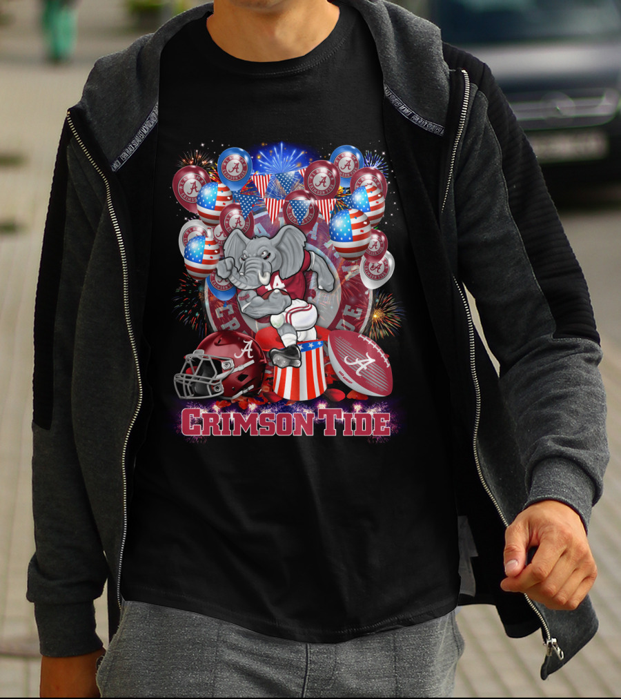 Ncaa Alabama Crimson Tide Elephant Fireworks Football Helmet Flag Balloons T-Shirt
