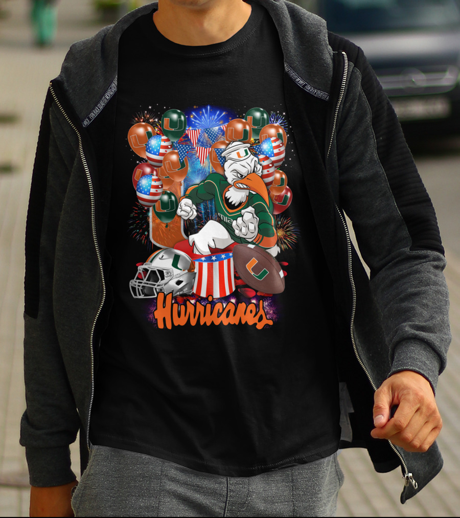 Miami Hurricanes Football Fireworks And Patriotic Celebration T-Shirt