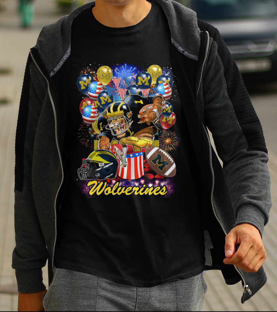 Ncaa Michigan Wolverines Fireworks And Balloons Celebration T-Shirt