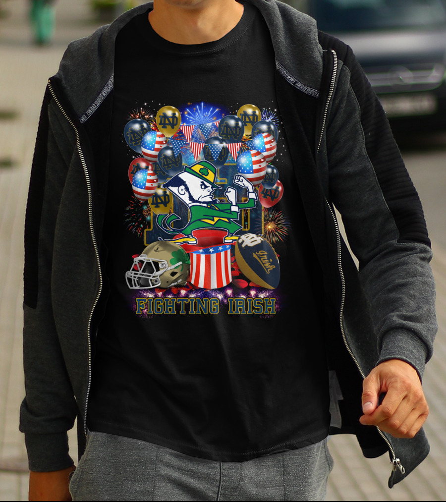 Ncaa Notre Dame Fighting Irish Notre Dame Leprechaun Fireworks Balloons Football Helmet T-Shirt