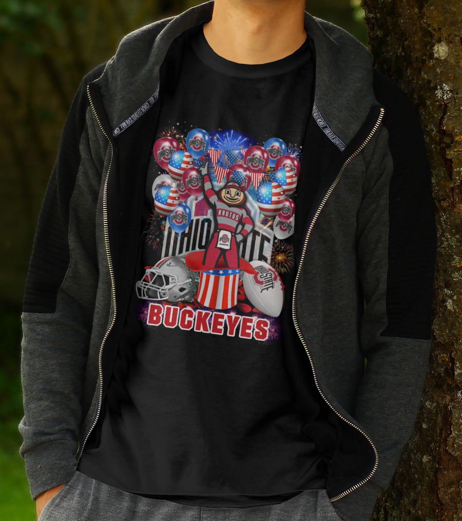 Ncaa Ohio State Buckeyes Brutus Mascot Fireworks And Balloons Celebration T-Shirt
