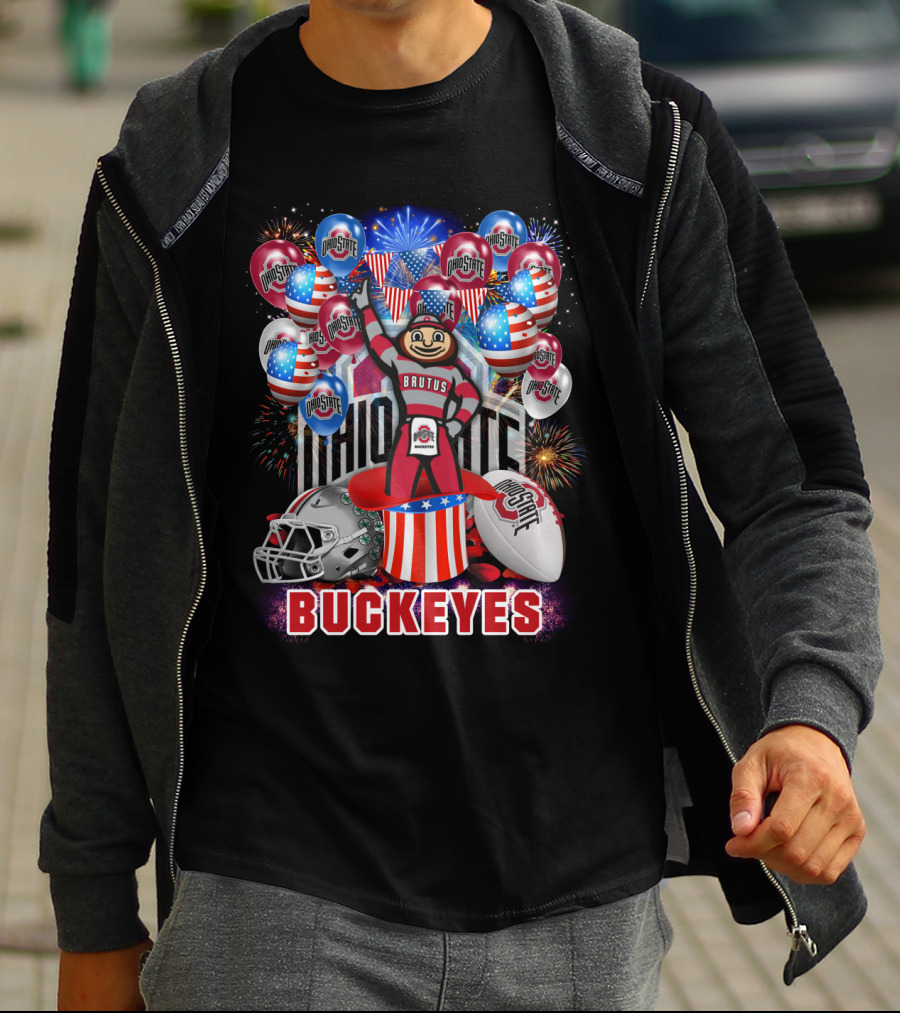 Ncaa Ohio State Buckeyes Brutus Mascot Fireworks And Balloons Celebration T-Shirt