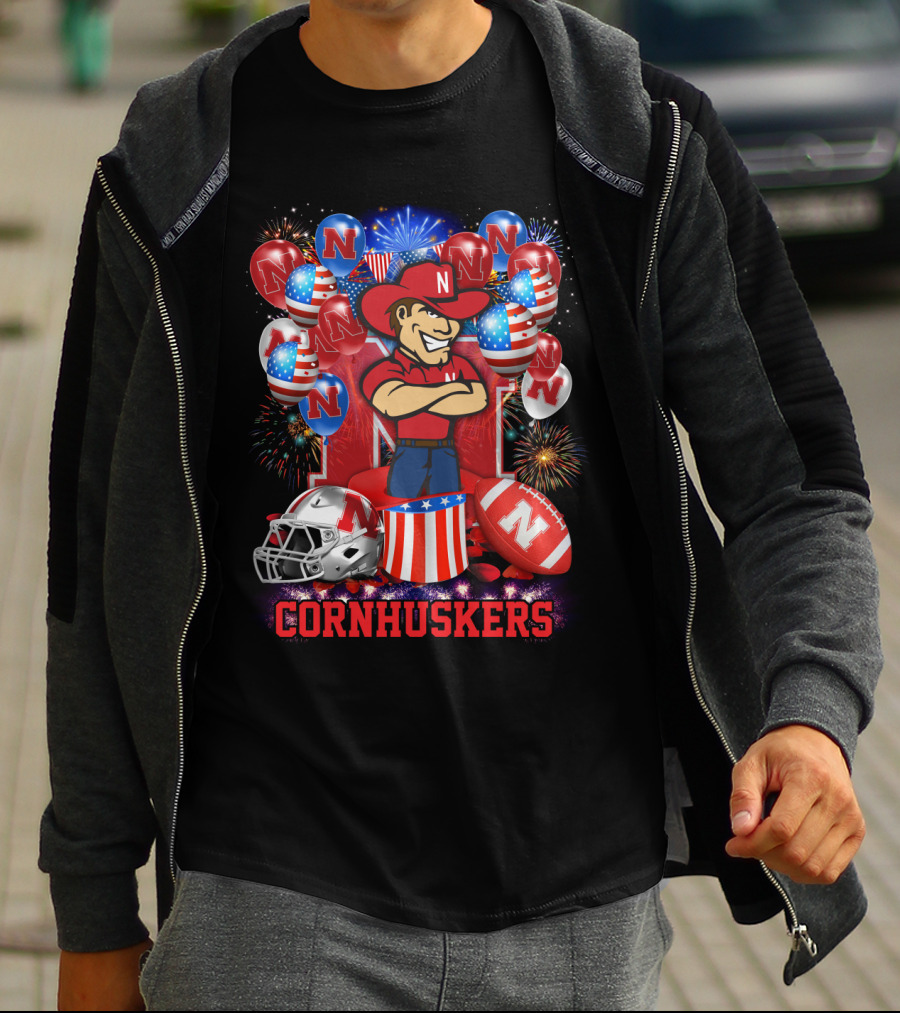 Ncaa Nebraska Cornhuskers Fireworks Balloons Football Helmet T-Shirt