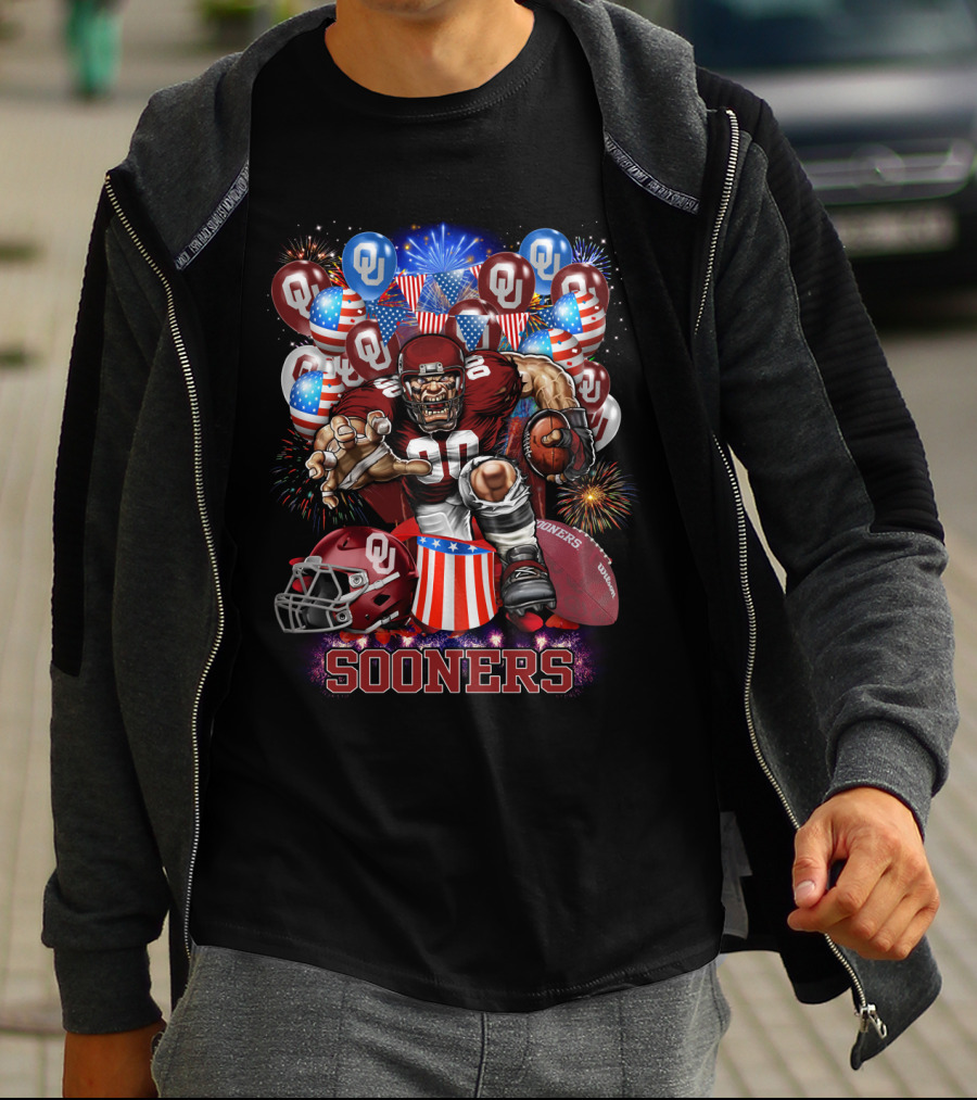 Ncaa Oklahoma Sooners Football Celebration With Fireworks And Balloons T-Shirt