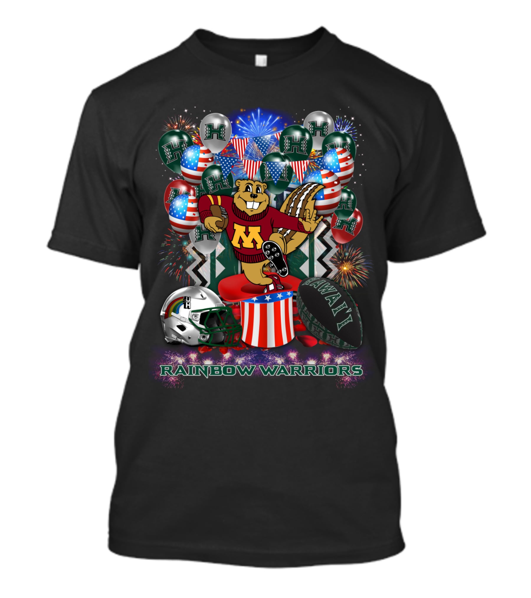 Ncaa2 Hawaii Rainbow Warriors Minnesota Mascot Fireworks Football Celebration T-Shirt