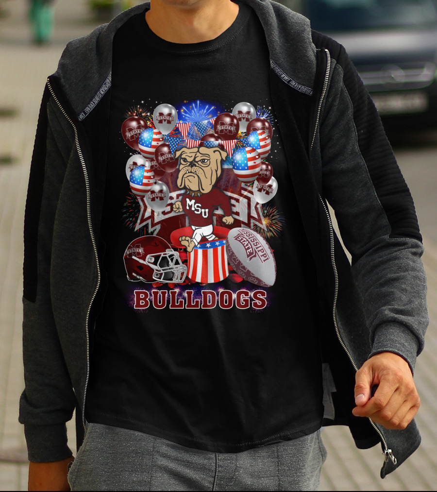 Msu Mississippi State Bulldogs Helmet Fireworks Football T-Shirt