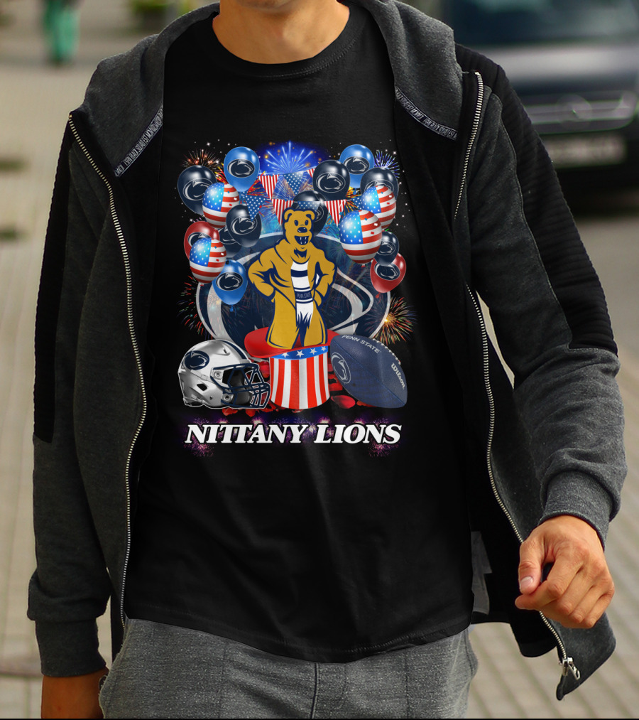 Penn State Nittany Lions Football Spirit With Patriotic Balloons And Fireworks T-Shirt