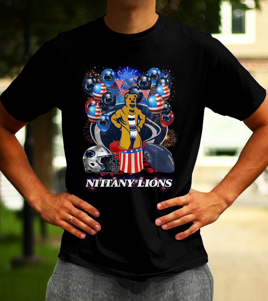 Penn State Nittany Lions Football Spirit With Patriotic Balloons And Fireworks T-Shirt