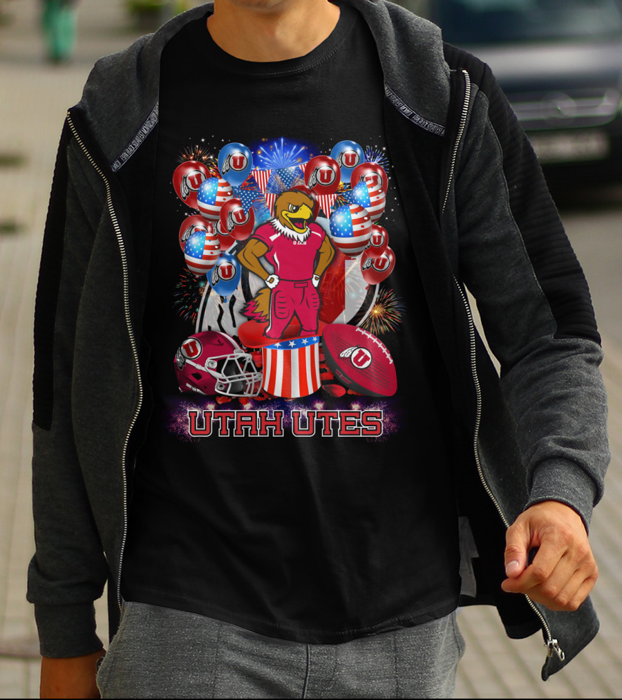Utah Utes Patriotic Eagle Mascot And Football Helmet T-Shirt