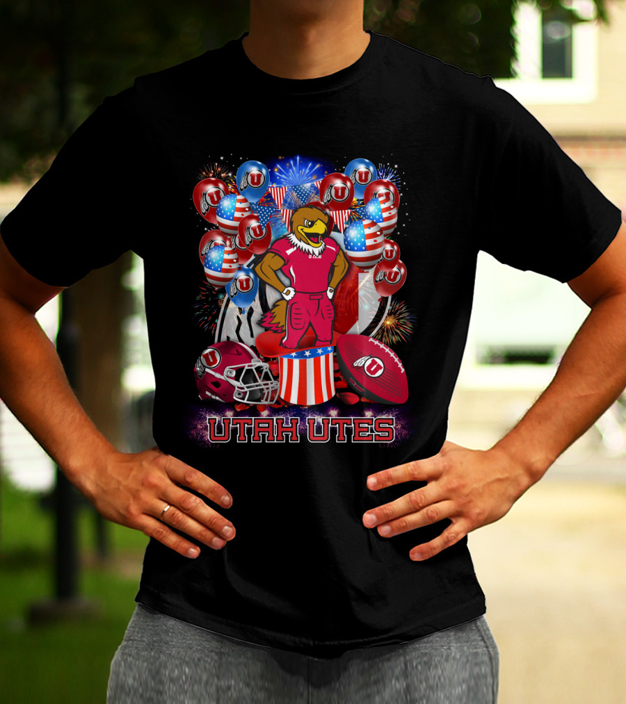 Utah Utes Patriotic Eagle Mascot And Football Helmet T-Shirt