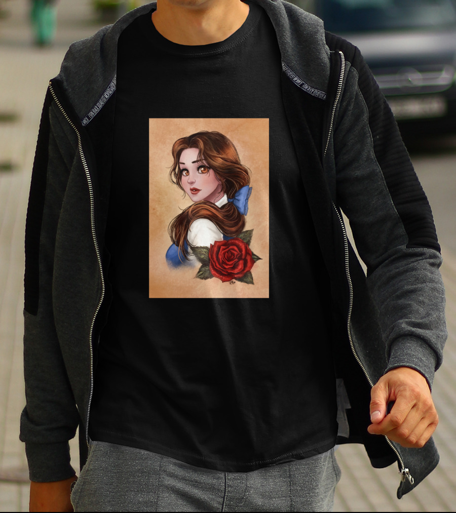 Great Picture Girl Rose With Blue Bow Brown Hair T-Shirt