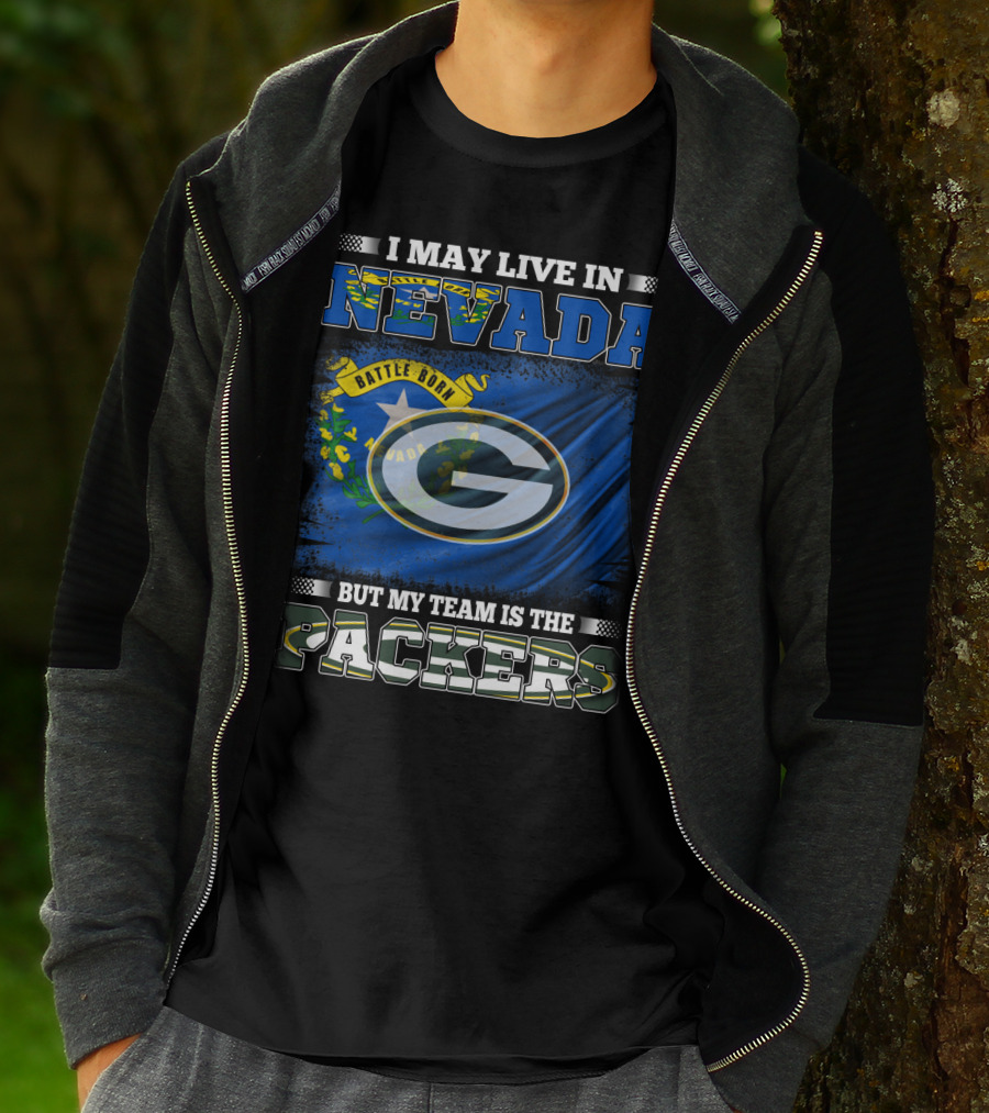 I May Live In Nevada Battle Born Flag But My Team Is The Packers T-Shirt