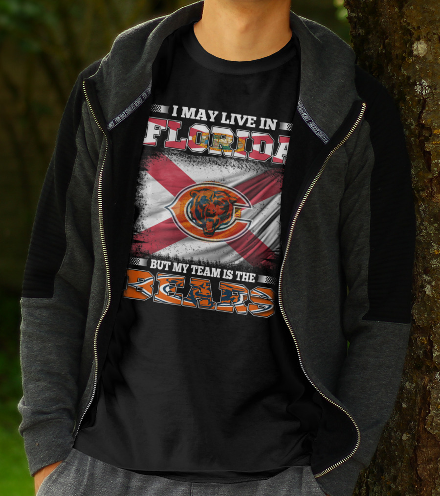 I May Live In Florida But My Team Is The Bears With State Flag And Bear T-Shirt