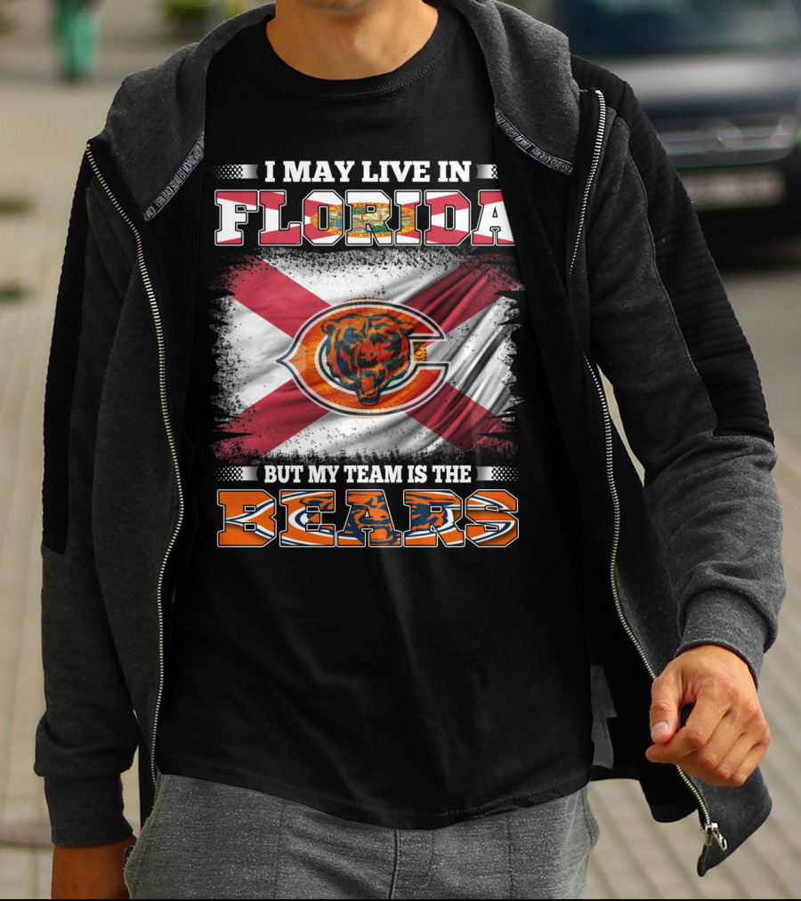 I May Live In Florida But My Team Is The Bears With State Flag And Bear T-Shirt