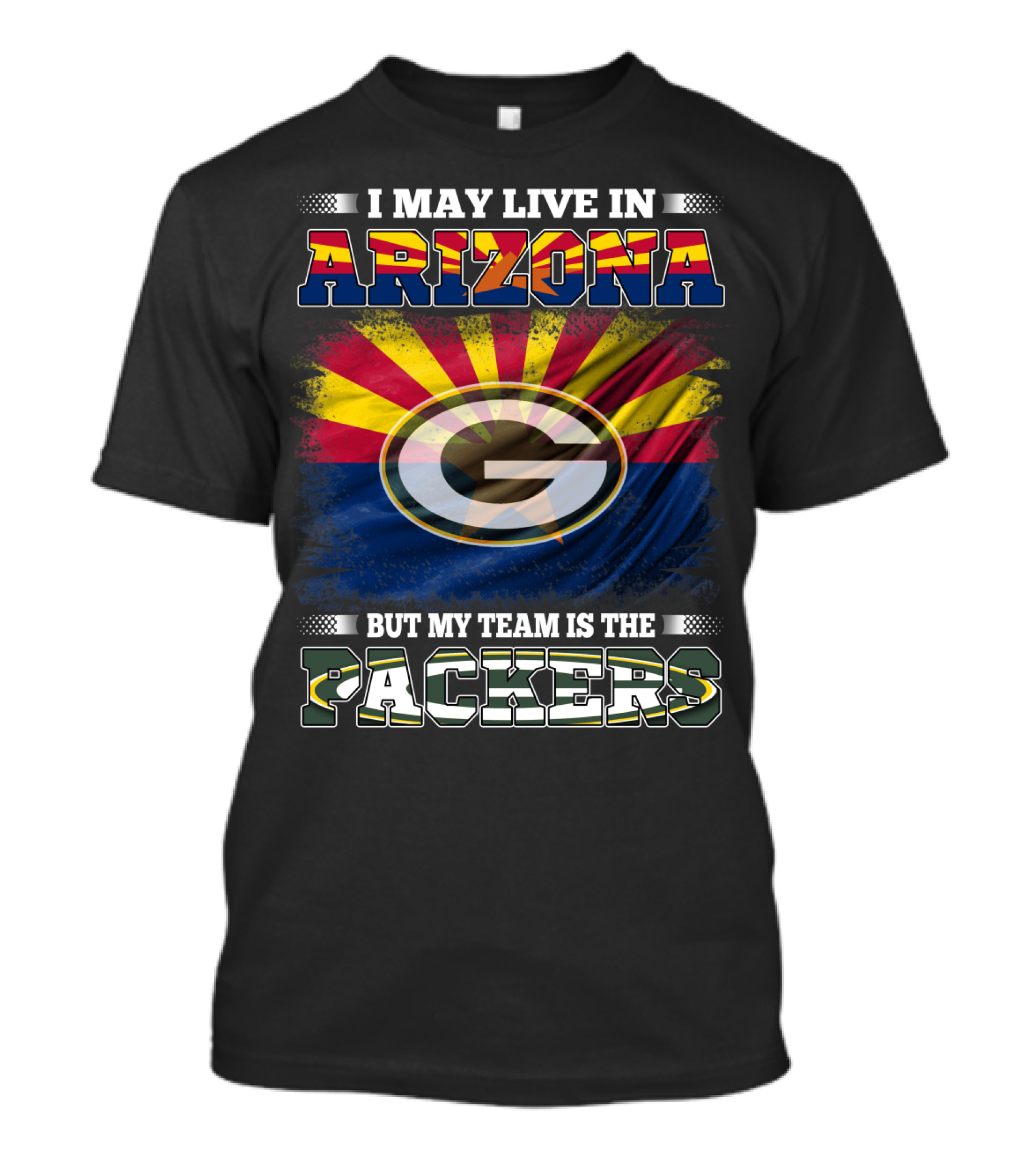 Arizona Living Packers Loyalty With Iconic Green Bay Logo And Flag Background T-Shirt