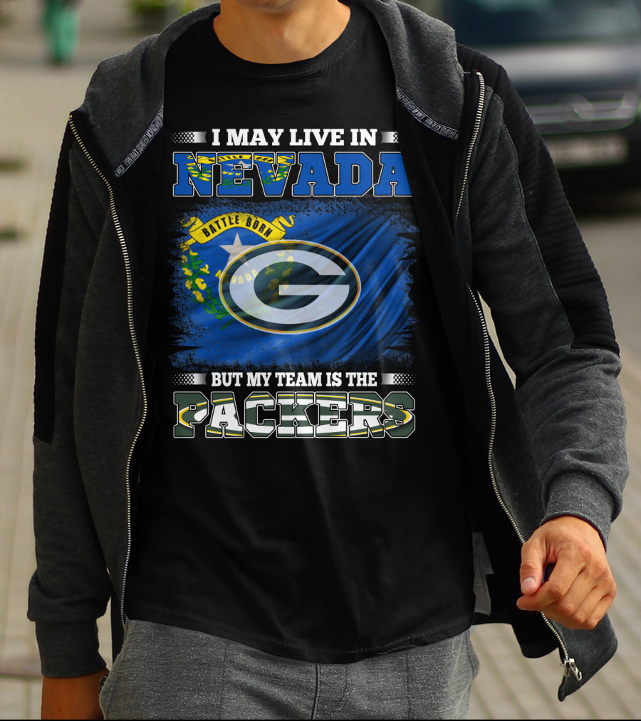 I May Live In Nevada But My Team Is The Packers Battle Born Flag T-Shirt