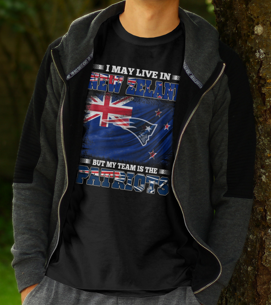 Patriots Fan Living In New Zealand With New England Logo And Flag Elements T-Shirt