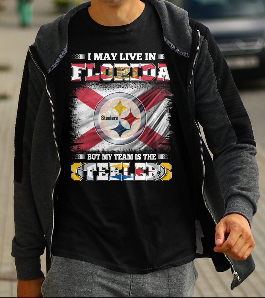 I Live In Florida But My Team Is The Steelers With Flag T-Shirt