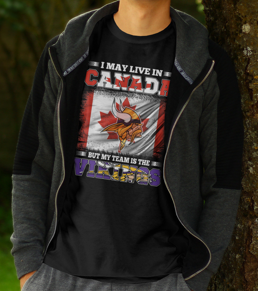 I May Live In Canada But My Team Is The Vikings Maple Leaf Viking Helmet T-Shirt