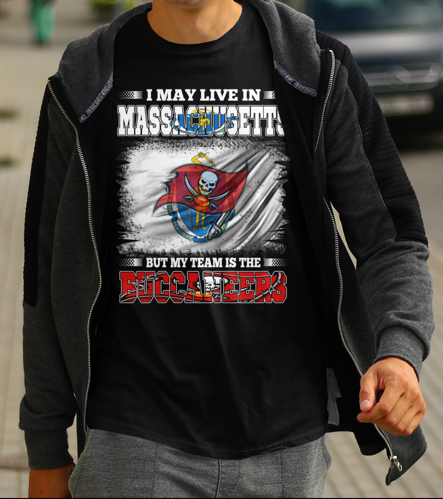 Massachusetts Resident Supporting Buccaneers With Flag And Skull T-Shirt