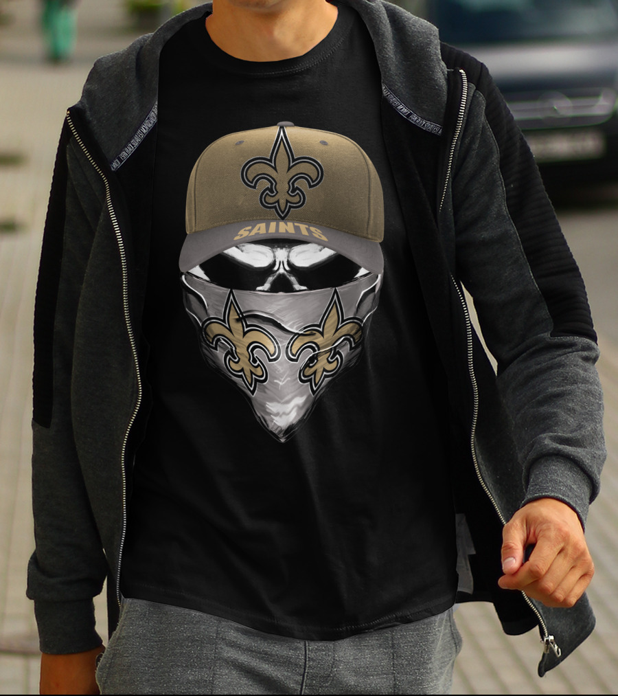 New Orleans Saints Fleur-De-Lis Skull Mask And Cap T-Shirt