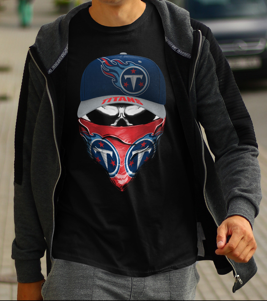 Tennessee Titans Logo Cap And Bandana Skull T-Shirt