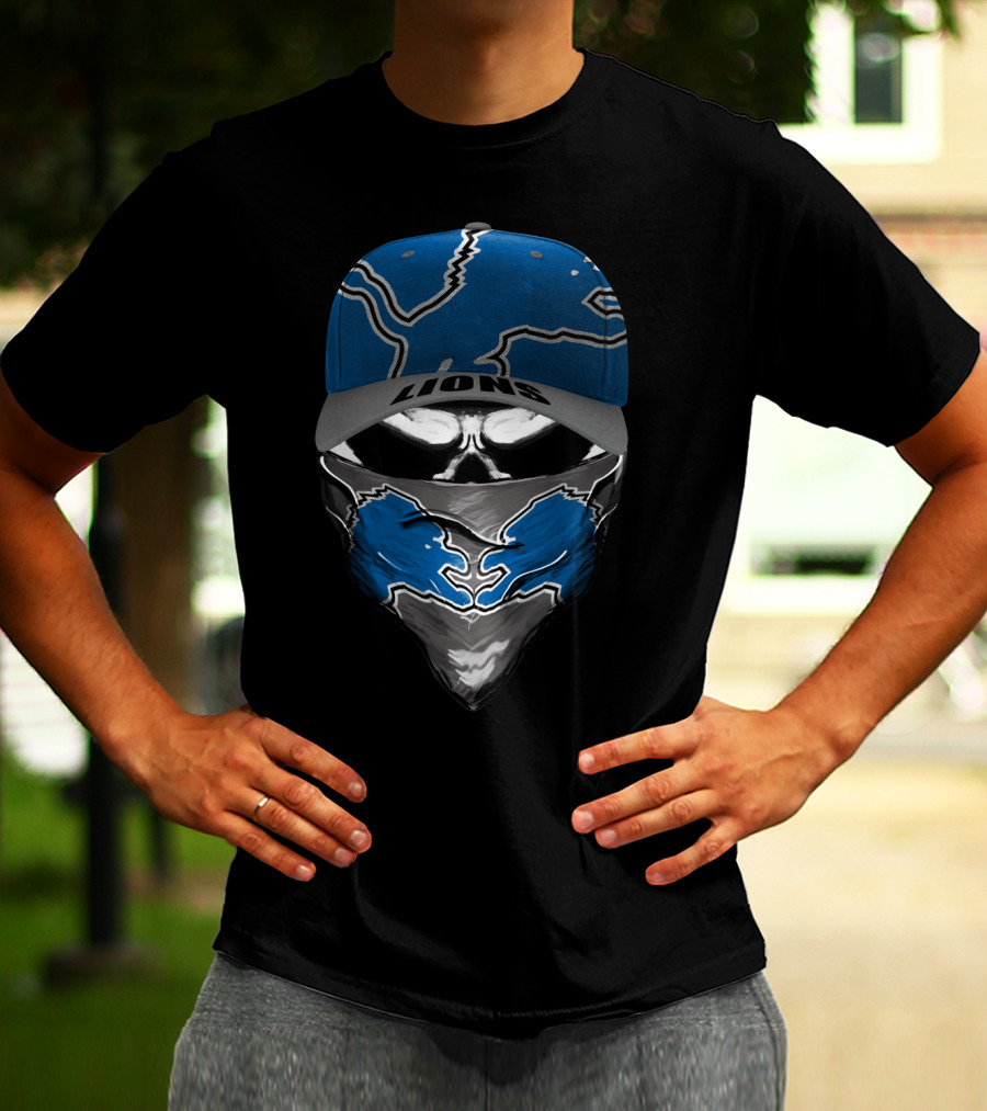 DETROIT LIONS LIONS Blue Skull Cap And Bandana T-Shirt