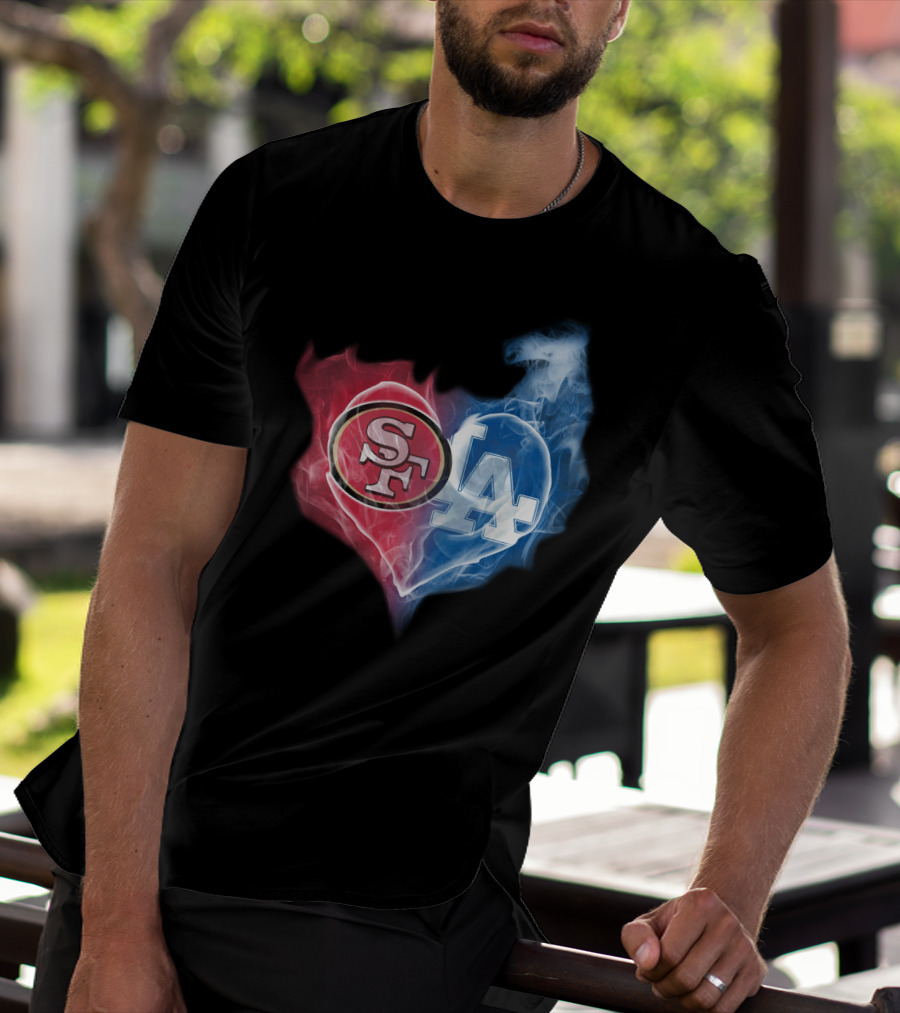 49ers SF And LA Dodgers Heart Fusion T-Shirt