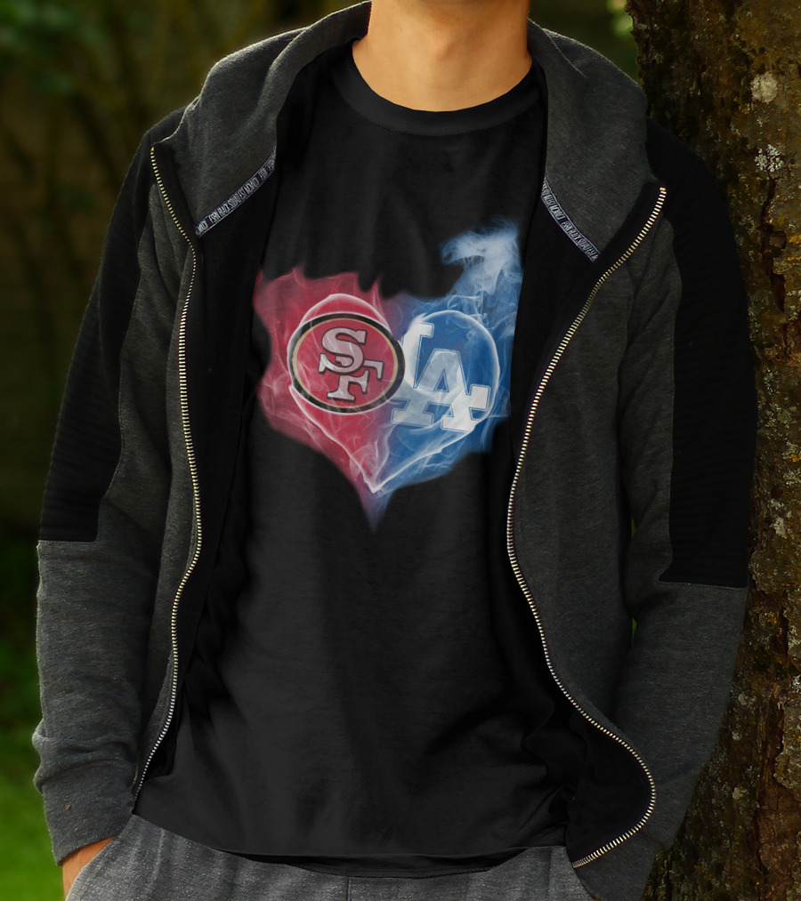 49ers SF And LA Dodgers Heart Fusion T-Shirt