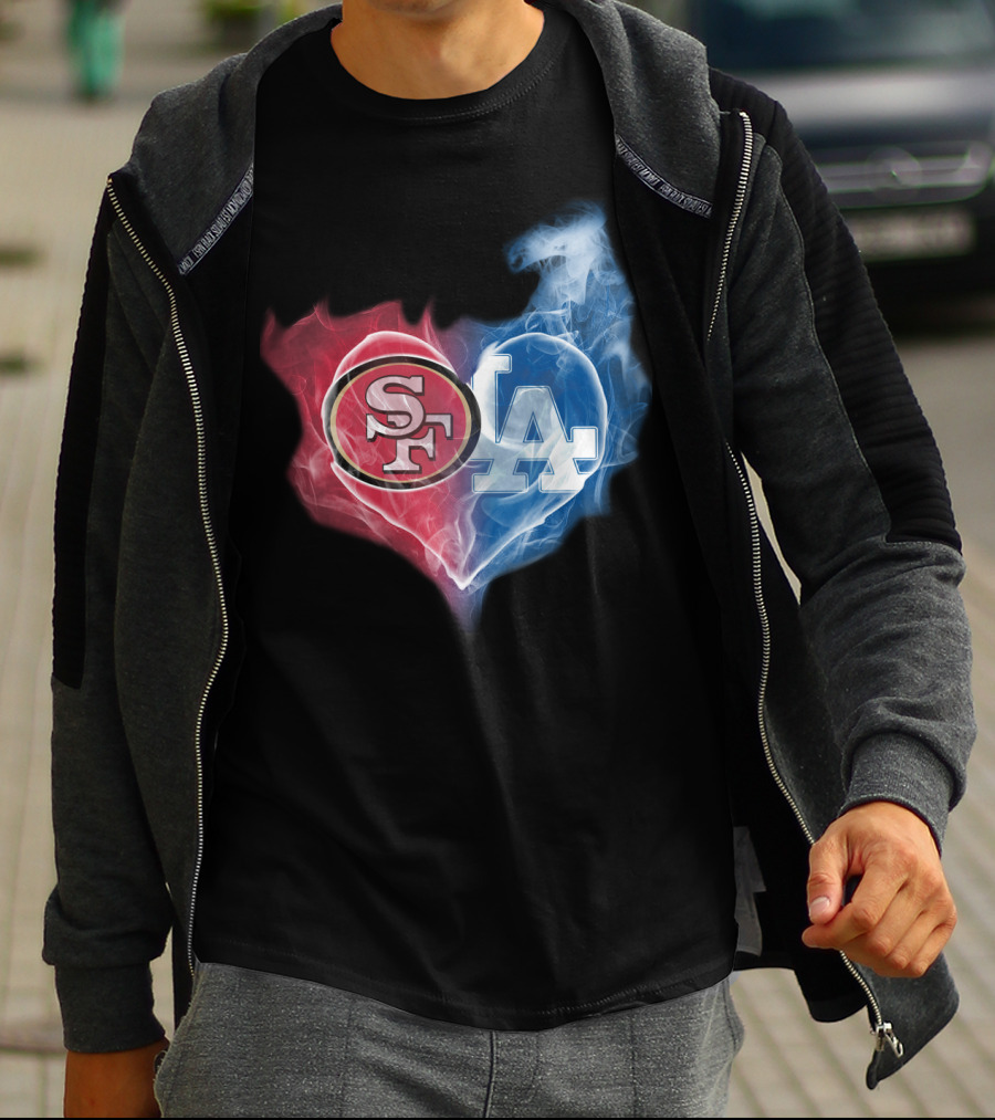 49ers SF And LA Dodgers Heart Fusion T-Shirt