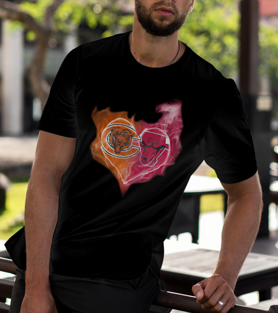 Bears Chicago Bulls Heart Logo Smoke T-Shirt