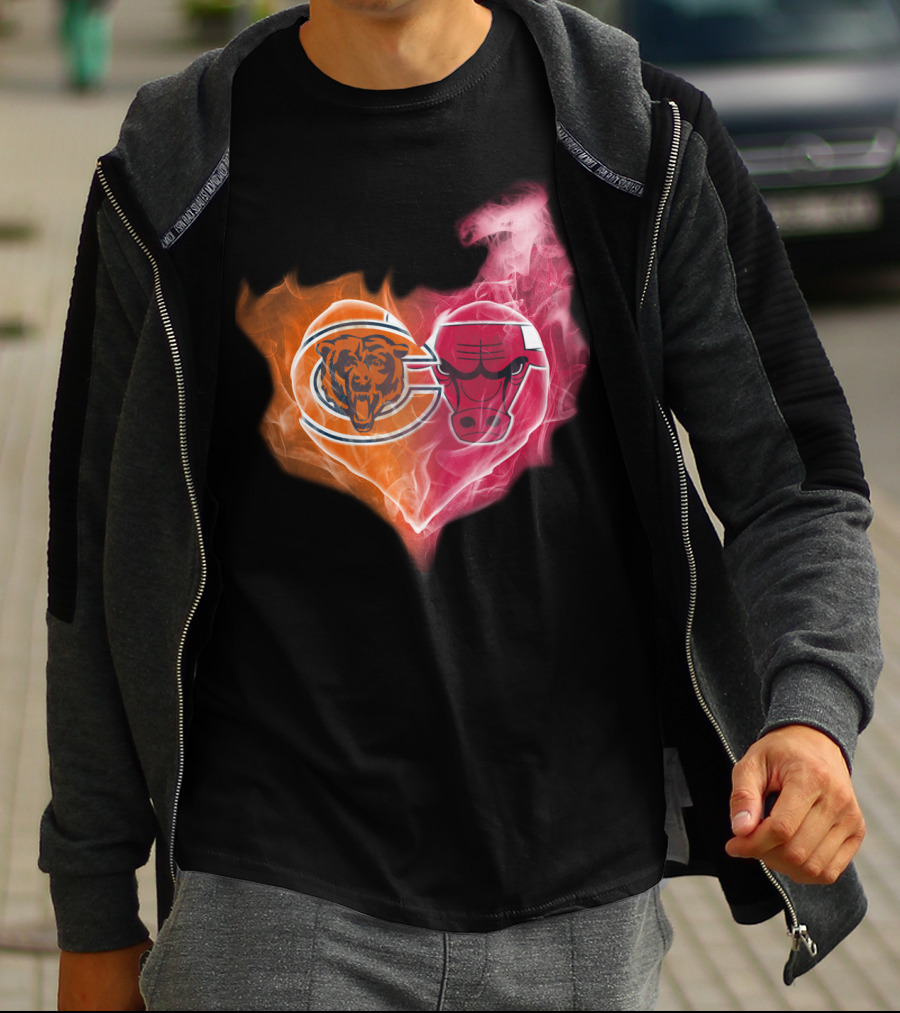 Bears Chicago Bulls Heart Logo Smoke T-Shirt