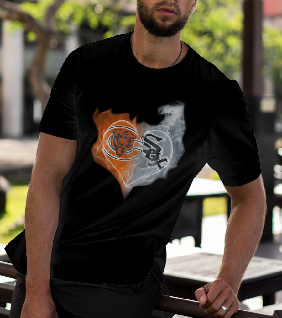 Bears White Sox Heart Logo Fire And Smoke Fusion T-Shirt