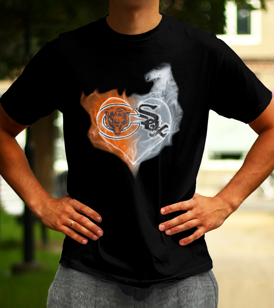 Bears White Sox Heart Logo Fire And Smoke Fusion T-Shirt