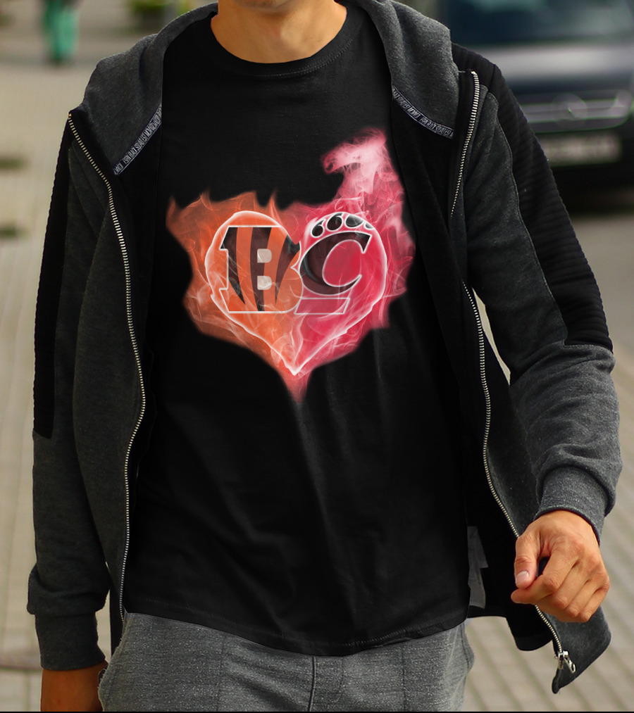 Bengals Cincinnati Bearcats Heart Paw Flame T-Shirt
