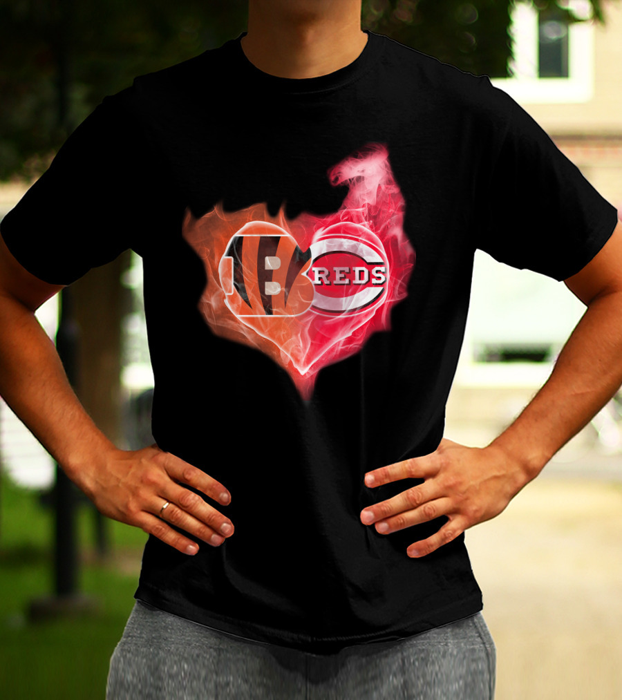 Bengals Reds Cincinnati Heart T-Shirt