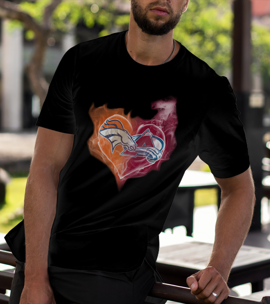 Broncos Colorado Avalanche Heart Flame T-Shirt