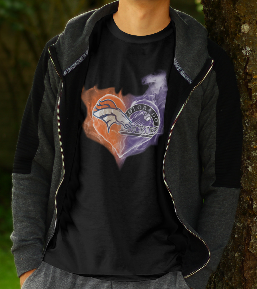 Broncos Colorado Rockies Heart Logo NFL MLB Smoke T-Shirt