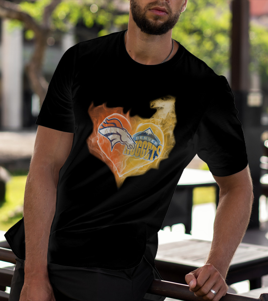 Denver Broncos Nuggets Heart Flame Fusion T-Shirt