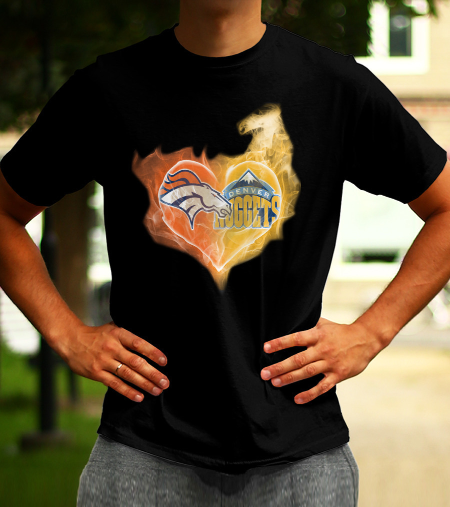 Denver Broncos Nuggets Heart Flame Fusion T-Shirt