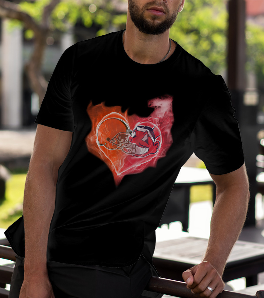 Browns Cleveland Indians Helmet Heart Fire Fusion T-Shirt