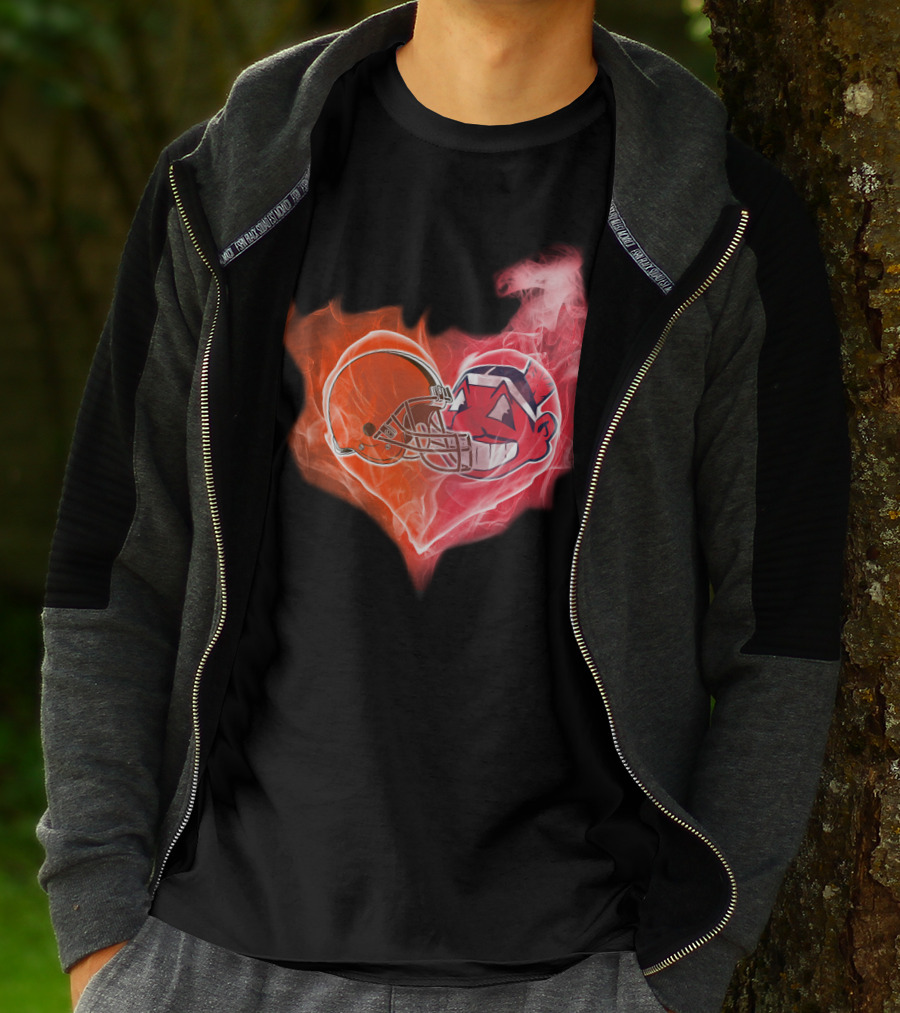 Browns Cleveland Indians Helmet Heart Fire Fusion T-Shirt