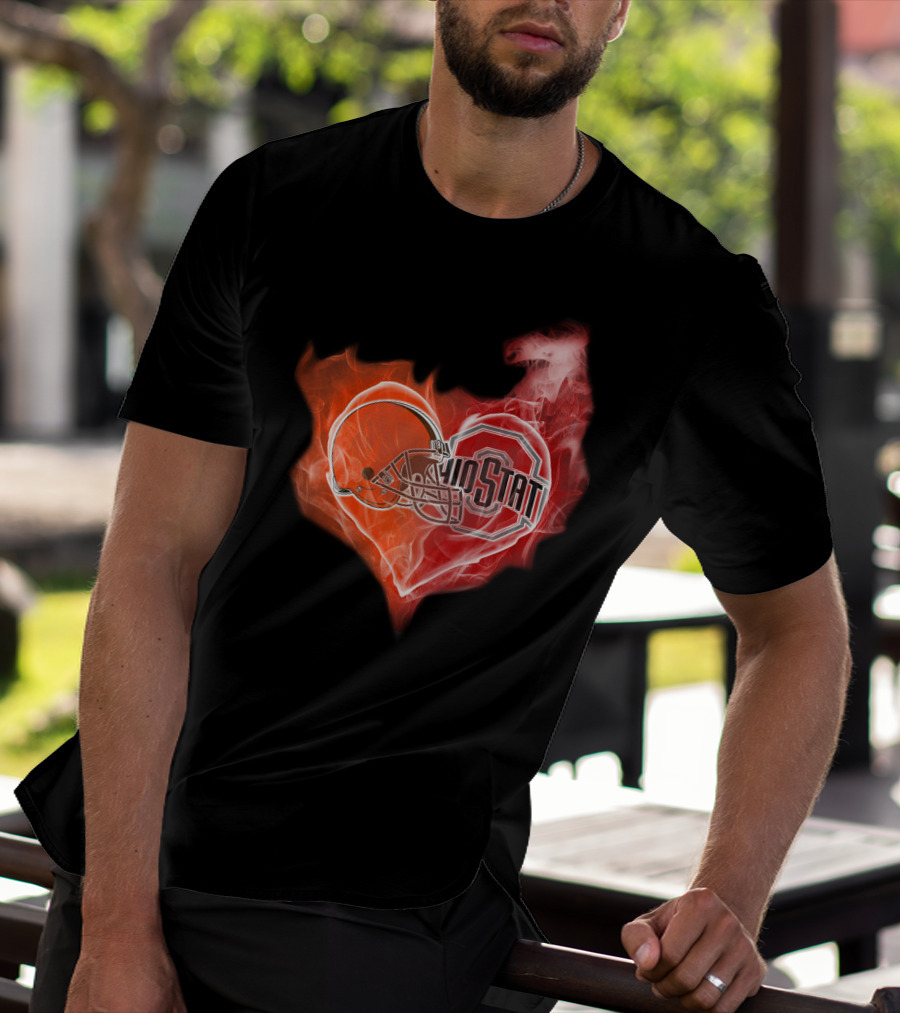 Browns Ohio State Buckeyes Flaming Heart T-Shirt