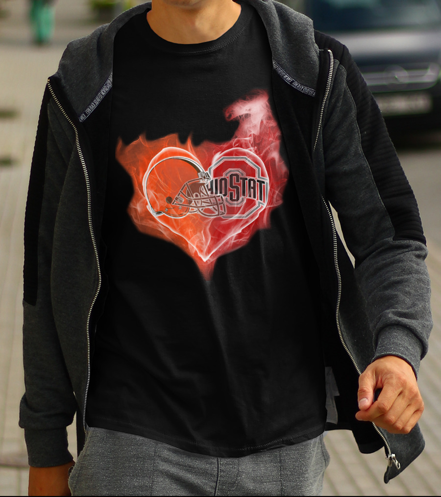 Browns Ohio State Buckeyes Flaming Heart T-Shirt