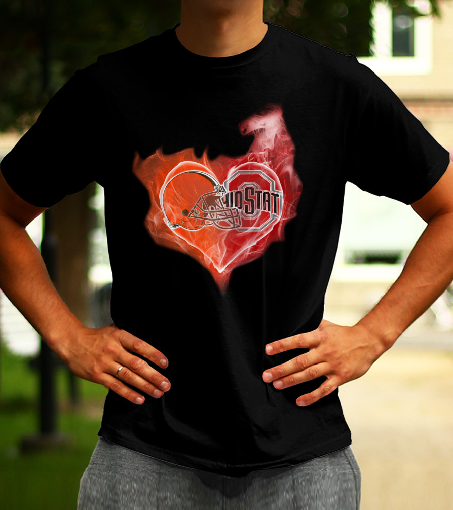 Browns Ohio State Buckeyes Flaming Heart T-Shirt