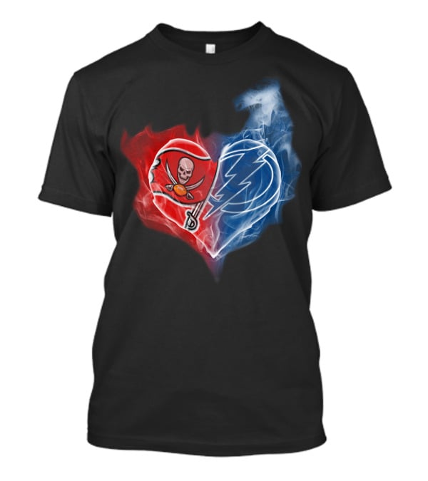 Buccaneers And Tampa Bay Lightning Heart Logo Fusion T-Shirt