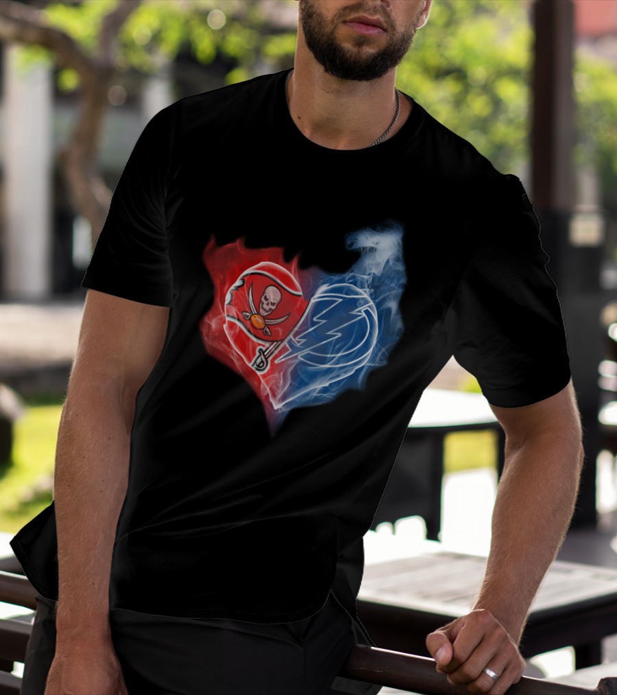 Buccaneers And Tampa Bay Lightning Heart Logo Fusion T-Shirt