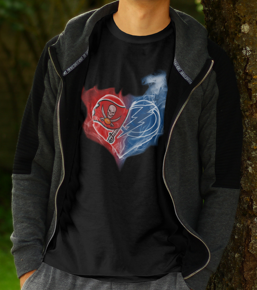 Buccaneers And Tampa Bay Lightning Heart Logo Fusion T-Shirt