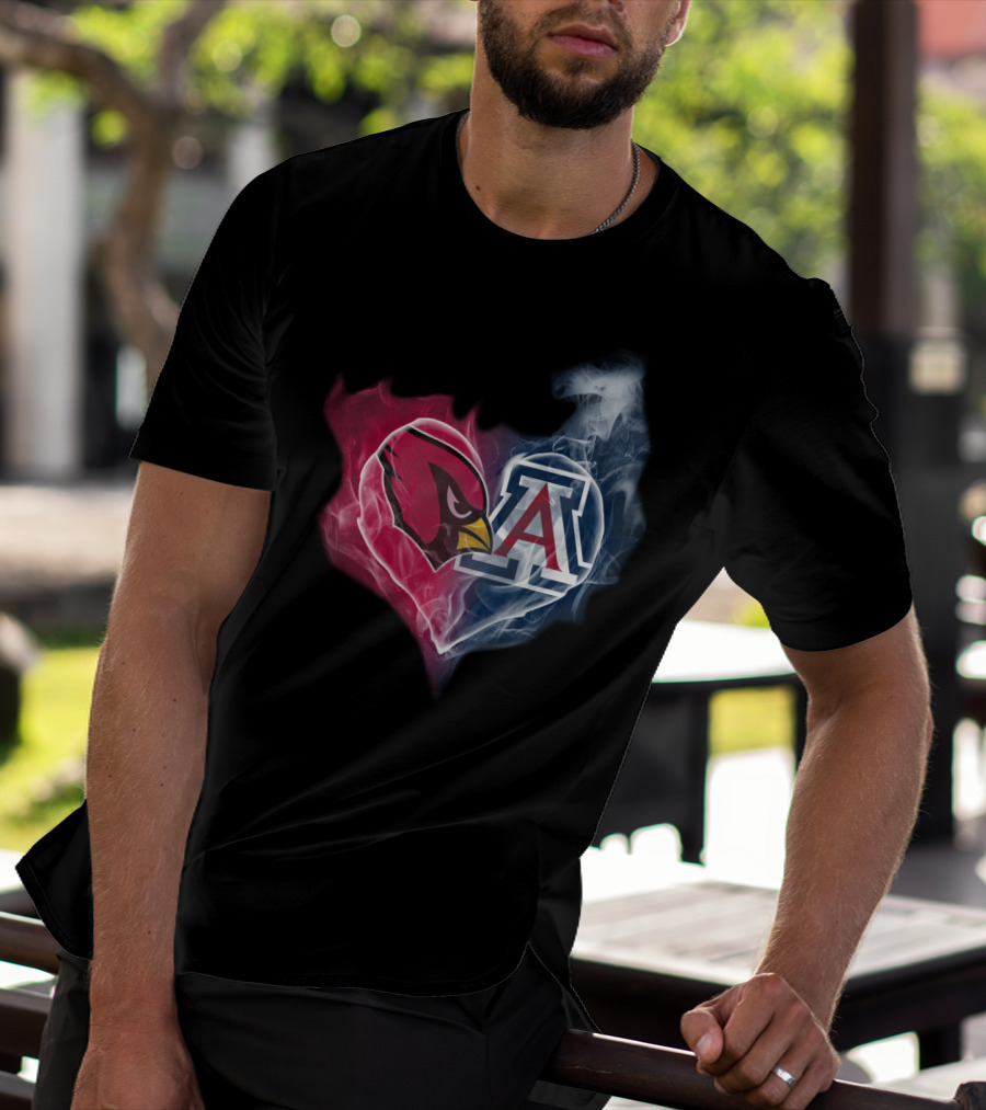 Cardinals Arizona Wildcats Heart Logo Smoke T-Shirt